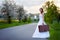 Young bride on the road with a suitcase