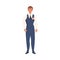 Young Bridegroom as Newlywed or Just Married Male Standing in Suit with Buttonhole Vector Illustration