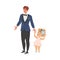 Young Bridegroom as Newlywed or Just Married Male in Suit Standing with Cute Kid Vector Illustration