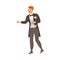 Young Bridegroom as Newlywed or Just Married Male in Tuxedo Reaching Out Hand Vector Illustration