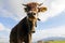 Young Brown cattle with horns and cowbells