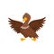 Young brown duck with wide open wings. Farm bird. Domestic fowl. Poultry farming. Flat vector icon