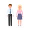 Young brown hair business man in dark grey pants and blonde hair woman in pink shirt vector cartoon character illustration