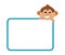 Young brown monkey and smiling behind advertising board with blue outline - vector