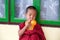 Young Buddhist monk at the Rumtek Monastery, Sikkim, India