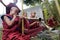 Young Buddhist Monks Playing Horns