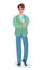 Young business coach man in a free pose. Leader. Training, mentoring, education. Presentation. Vector graphics