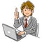 Young business man thumbing up with computer