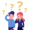 Young business man and woman confused thinking office illustration