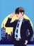 A young business men stand and look Illustration vector On pop art comic style City background