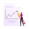 Young Business Woman Character Drawing Growing Graph. Businesswoman Work on Growth Data Analysis Arrow Chart