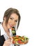 Young Business Woman Eating a Fresh Mixed Salad