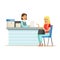 Young business woman interviewing job applicant at desk in office vector Illustration