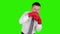 Young businessman boxing and hitting himself, close-up, Green Screen, stock footage