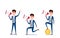 Young businessman character design. Set of guy acting in suit working in office, Different emotions, poses and running, walking