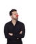 Young businessman with clown nose