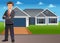 Young businessman in front of house