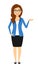 Young businessman girl. A girl in a business suit makes a gesture. Business and Finance