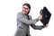 Young businessman in gray suit holding briefcase