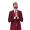 Young businessman in grena suit praying and looking up