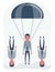 Young Businessman Landing on Ground with Parachute. Business Risk Achievement Targeting Concept.