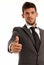 Young businessman OK symbol gesture, isolated