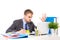 Young businessman overworked looking worried sitting at office computer desk in stress