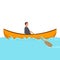 Young businessman paddling in the river boat. Rowing the boat alone