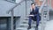 Young Businessman Phone Talk, Negotiation, Sitting on Stairs Outside Office