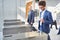 Young businessman at a security gate