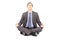 Young businessman in suit sitting on a floor and meditating