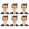 Young businessman with various avatar expressions set. Flat illustrations