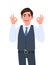 Young businessman in waistcoat showing okay or OK gesture. Person making symbol of agree, good or cool sign. Male character design