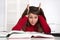 Young businesswoman has concentration problems at studying or at