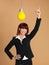 Young businesswoman, light bulb, having idea