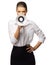 Young businesswoman with megaphone