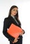 Young businesswoman with orange file binder