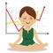 Young businesswoman sits in lotus pose over chart showing positive growth trend