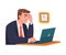 Young Busy Man Character in Stress Feeling Tired and Exhausted Sitting at Laptop Vector Illustration