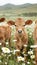 Young calf grazing in daisy field on a sunny summer day idyllic farm animal scene
