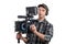 Young cameraman and professional camera