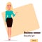 Young cartoon businesswoman wearing business style clothing. Beautiful girl presenting business plan,