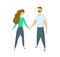 Young casually dressed couple standing holding hands. Simple. Flat vector illustration. Isolated on white background.