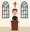 Young catholic priest. Cartoon vector illustration.