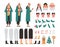 Young caucasian caroler constructor set. Woman wearing different