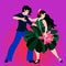 Young caucasian couple in love dancing tango