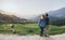 Young Caucasian couple overlooking rice terraces of Sapa at sunset in Lao Cai region of Vietnam