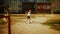 Young Caucasian Kid Playing with Ball in the Neighborhood. Young Boy Practicing Soccer Drills, Doing