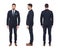 Young caucasian stylish businessman front side rear view isolate