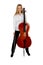 Young cellist son white background